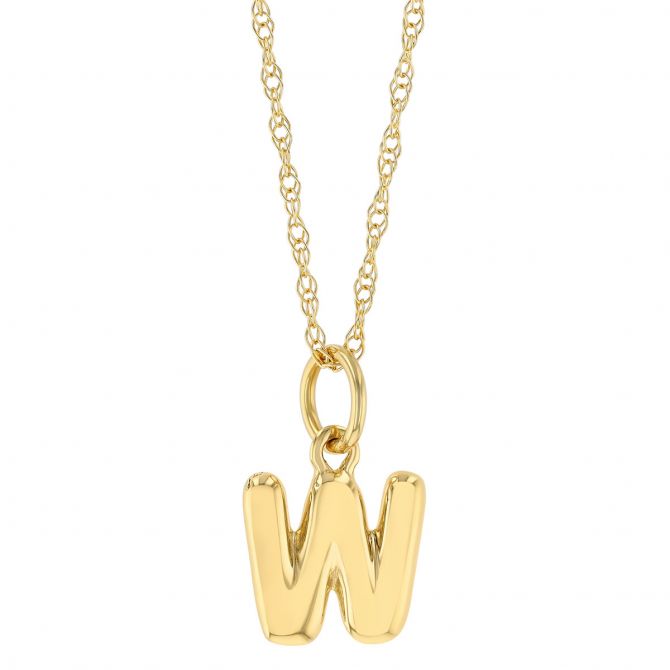 Yellow Gold Initial "W" Necklace, 18"