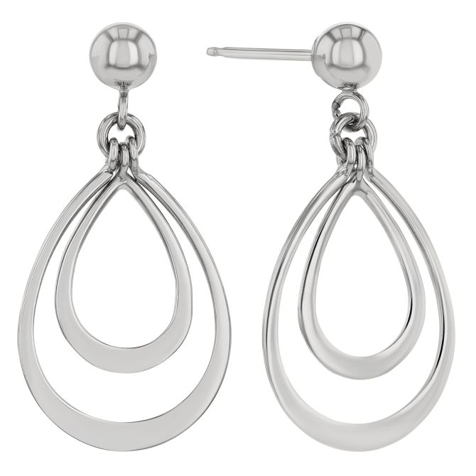 White Gold Double Teardrop Shape Dangle Earrings