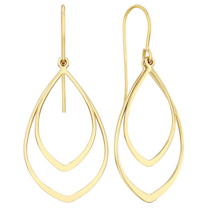 Yellow Gold Double Teardrop Shaped Dangle Earrings