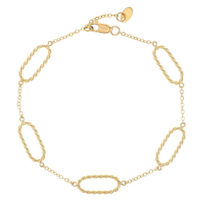 Yellow Gold Twisted Paperclip Link Station Bracelet, 7.5"