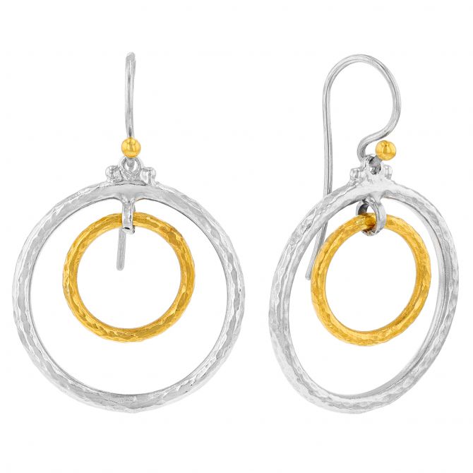 Gurhan Sterling Silver & Yellow Tone Double Open Circle Dangle Earrings