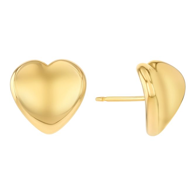 Yellow Gold Curved Heart Stud Earrings