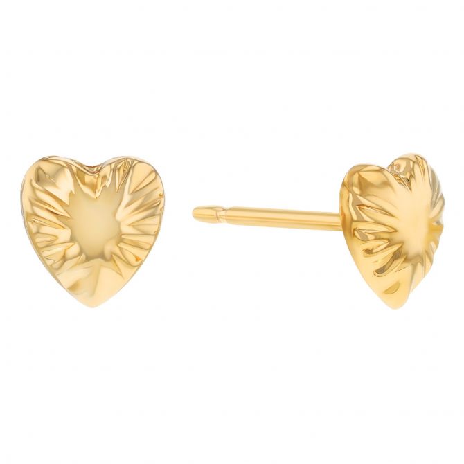 Yellow Gold Cushion Texture Heart Stud Earrings