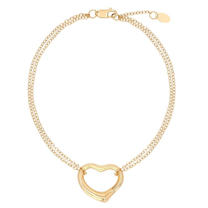 Yellow Gold Open Heart Double Strand Bracelet, 7.5"