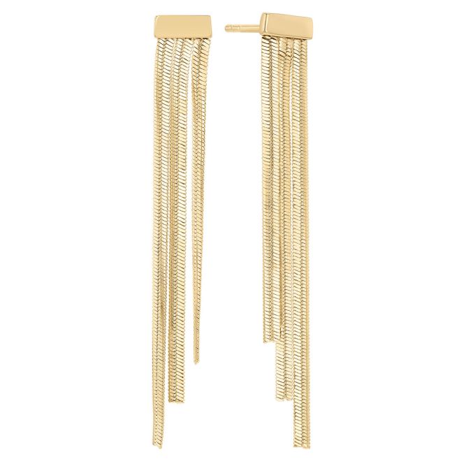 Yellow Gold Snake Chain Tassel Dangle Earrings