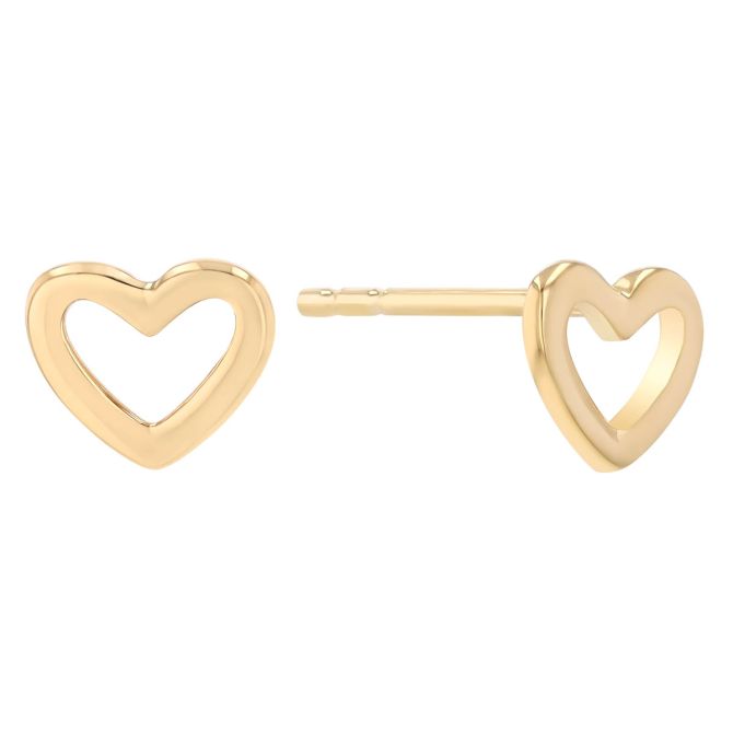 Yellow Gold Dainty Open Heart Stud Earrings