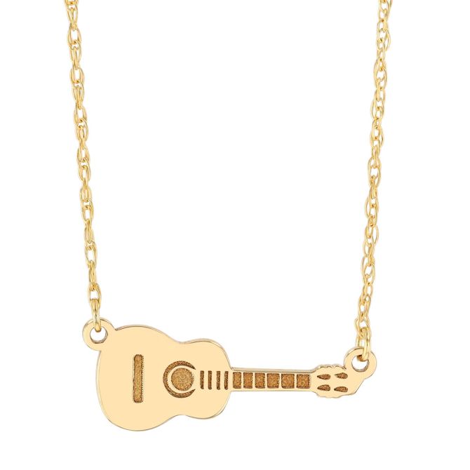 Yellow Gold Dainty Guitar Pendant, 18"