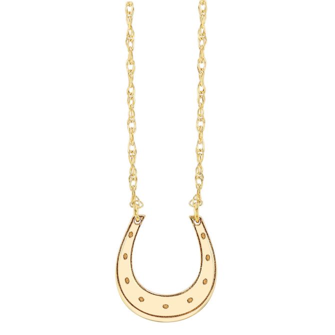 Yellow Gold Dainty Horseshoe Pendant, 18"