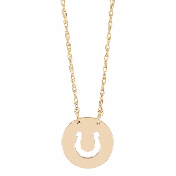 Horseshoe Cutout Circle Pendant in Yellow Gold, 18"