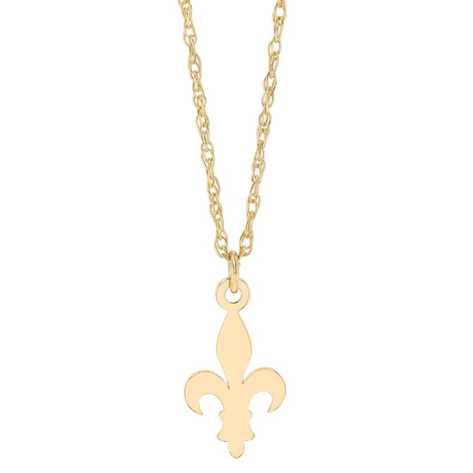 Yellow Gold Dainty Fleur De Lis Pendant, 18"