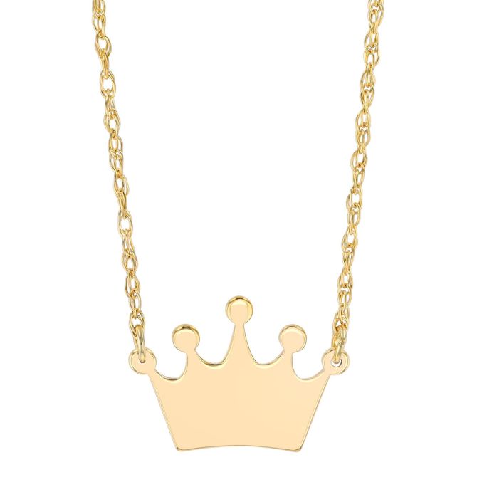 Yellow Gold Dainty Crown Pendant, 18"