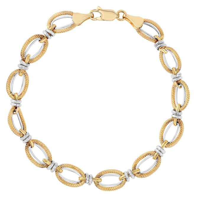 Two Tone Double Oval Link Bracelet, 7.5"