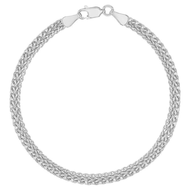 White Gold Double Wheat Chain Bracelet, 7.5"