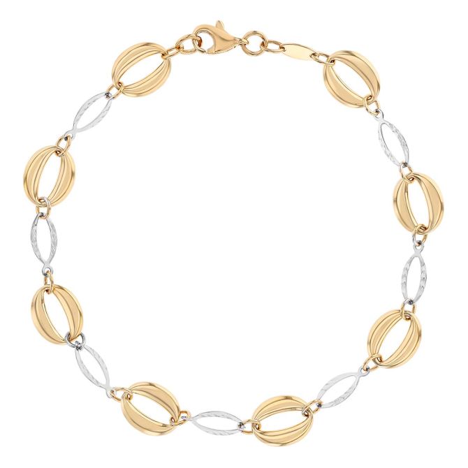 Two Tone Oval Link Bracelet, 7.5"