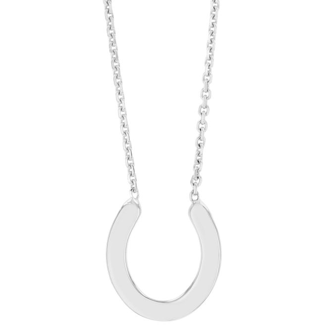 White Gold Horseshoe Pendant, 18"