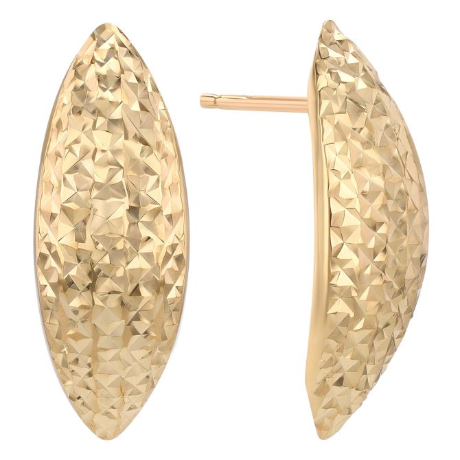 Yellow Gold Faceted Curved Marquise Shaped Drop Earrings