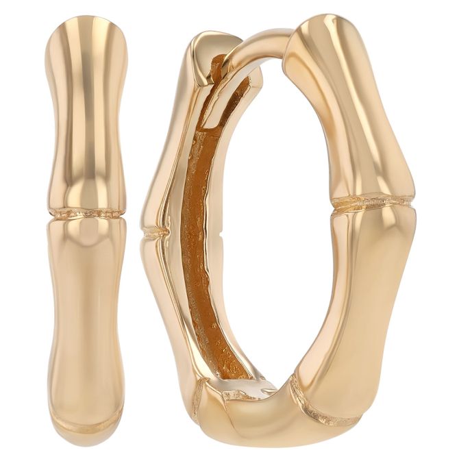 Yellow Gold Hexagon Sectioned Huggie Hoop Earrings