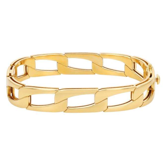 Roberto Coin Navarra Wide Link Square Bangle in Yellow Gold