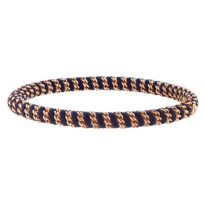 Demeglio Yellow Gold Chain & Navy Cord Woven Stretch Bracelet