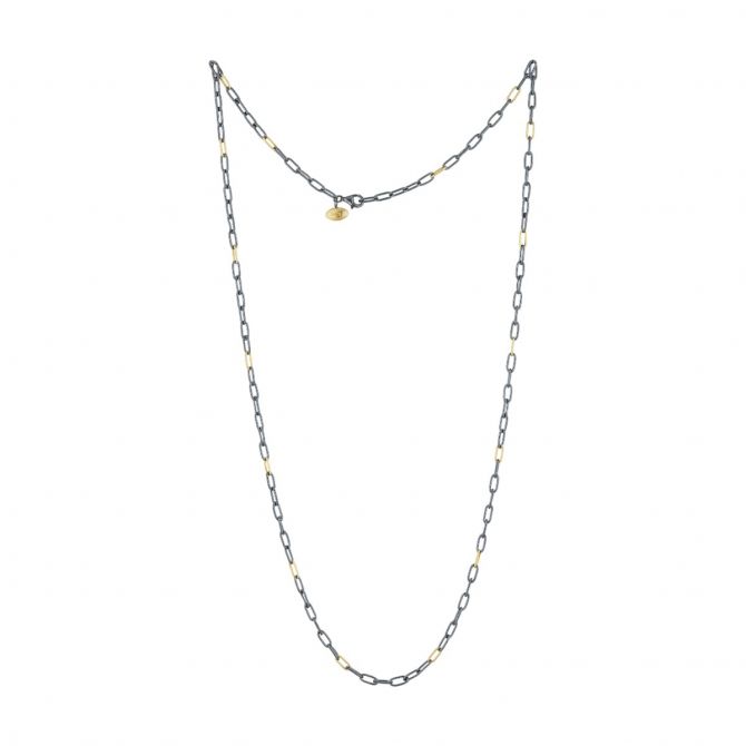 Lika Behar Clipski Oxidized Silver & Yellow Gold Chain Necklace, 32"