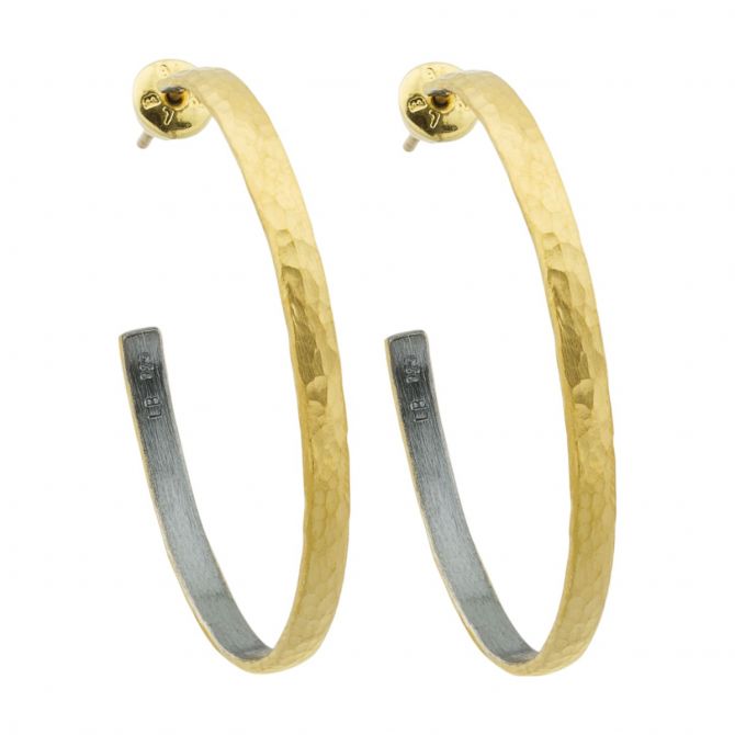 Lika Behar Fusion Yellow Gold & Oxidized Silver Hammered Hoop Earrings, 40 mm