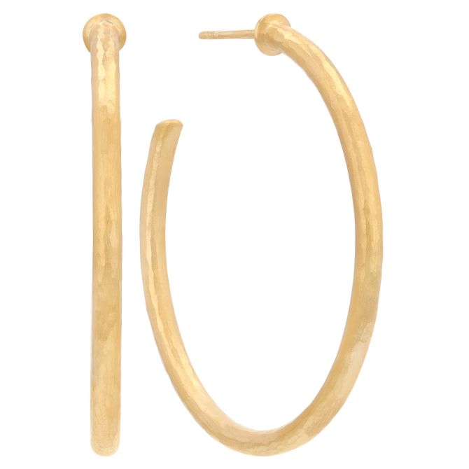 Marika Hammered Yellow Gold Open Hoop Earrings