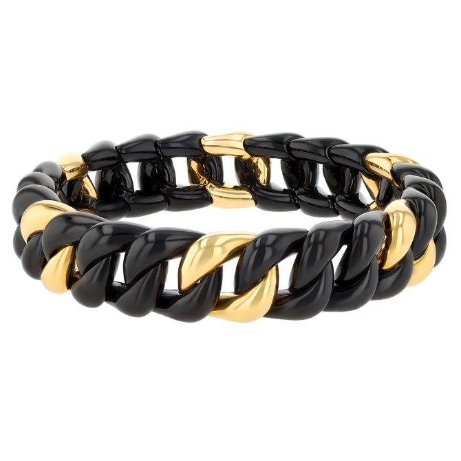 Demeglio Black Ceramic & Yellow Gold Station Link Stretch Bracelet