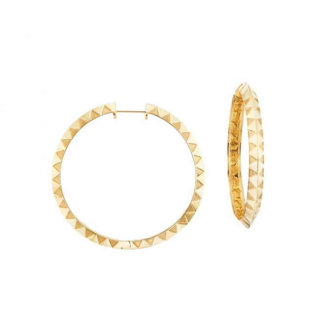 Harwell Godfrey Yellow Gold Knife Edge Textured Hoop Earrings