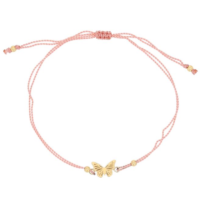 Zoe Chicco Yellow Gold Midi Bitty Butterfly Pink Cord Bracelet