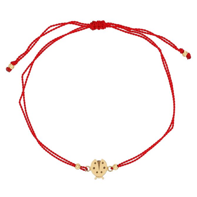 Zoe Chicco Yellow Gold Midi Bitty Ladybug Red Cord Bracelet