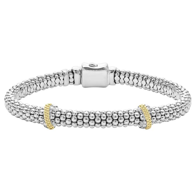 LAGOS Caviar Lux Double X Caviar Diamond Bracelet, 6 mm