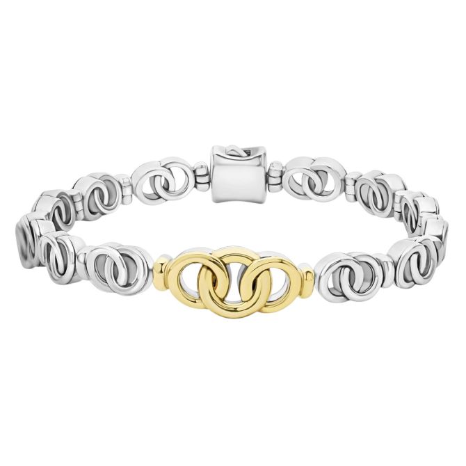 Lagos Signature Caviar Two-Tone Interlocking Link Bracelet, Medium