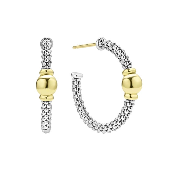 Lagos Signature Caviar Two-Tone Station Hoop Earrings