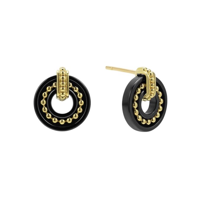 Lagos Black Caviar 18K Gold and Black Ceramic Stud Earrings