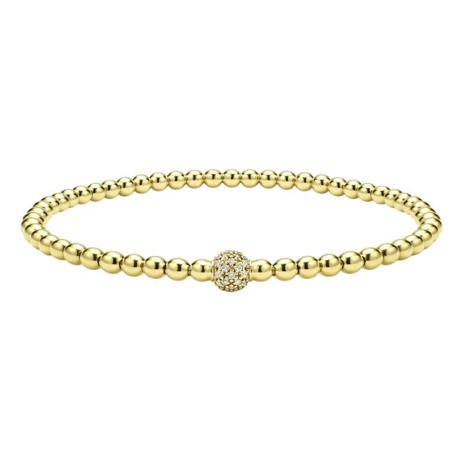 Lagos Caviar Gold and Diamond 3mm Bead Bracelet, Medium