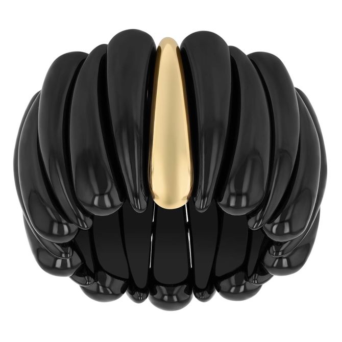 Demeglio Artiglio Black Ceramic & Yellow Gold Claw Pattern Stretch Ring