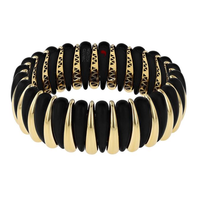 Demeglio Artiglio Black Ceramic & Yellow Gold Claw Pattern Stretch Bracelet