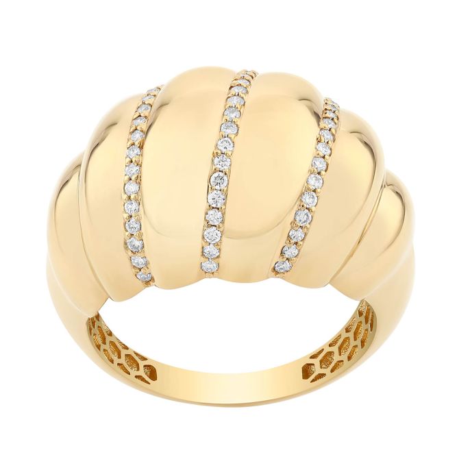 Yellow Gold Croissant Diamond Twist Dome Ring