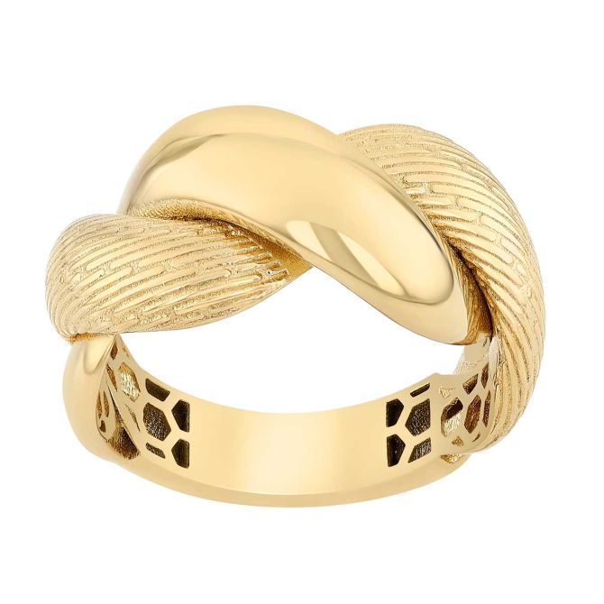 Yellow Gold Etched & Polished Twist Ring