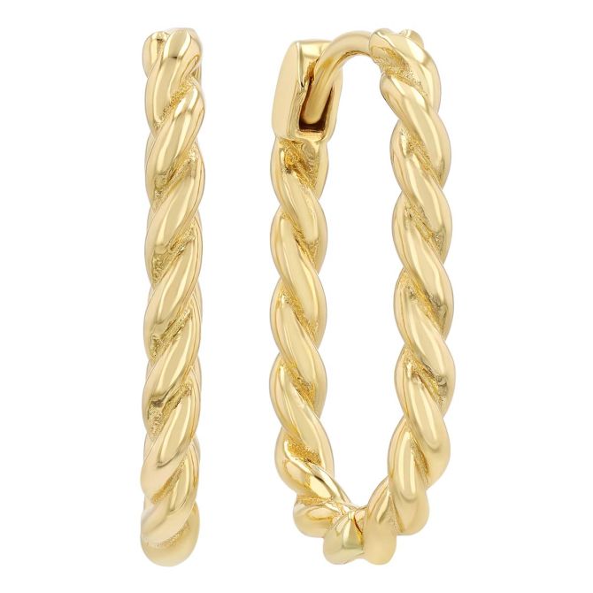 Yellow Gold Oval Twist Texture Hoop Earrings, Medium