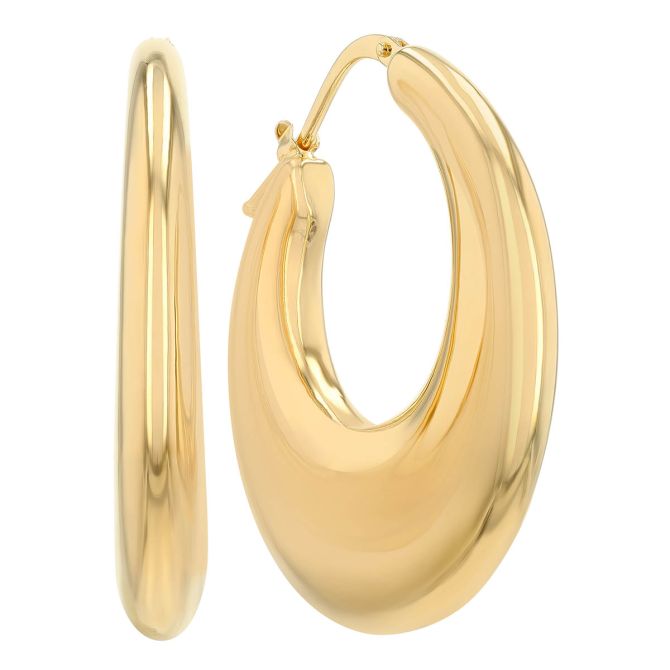 Yellow Gold Tapered Puff Hoop Earrings