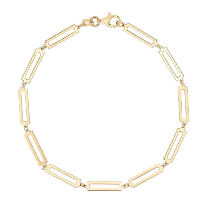 Yellow Gold Elongated Rectangle Link Bracelet, 7"