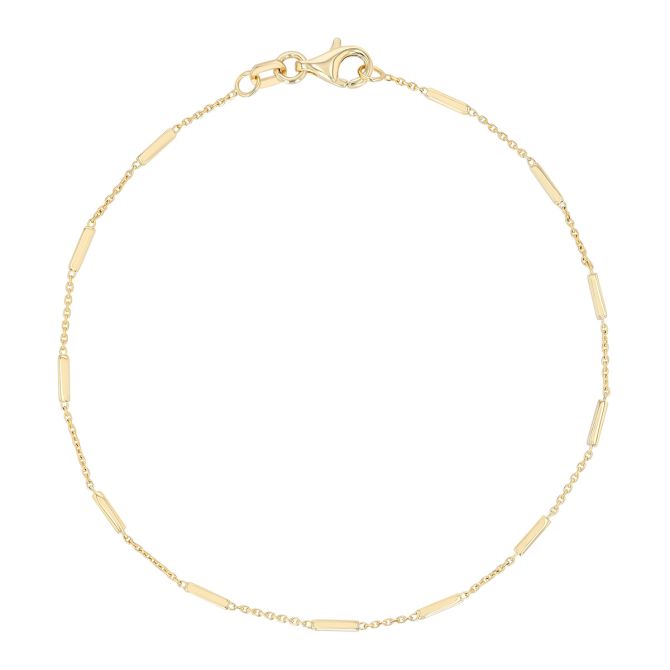 Yellow Gold Cable Bar Station Bracelet, 7.25"