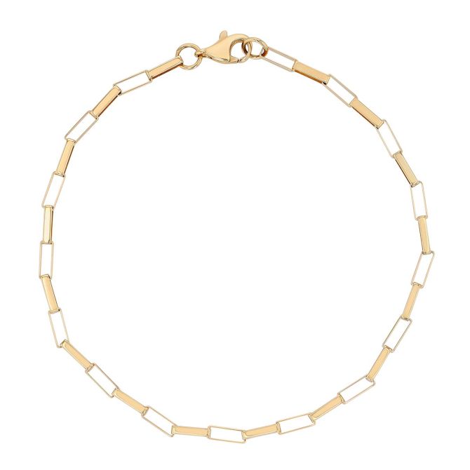 Yellow Gold Long Link Box Chain Bracelet, 7.25"