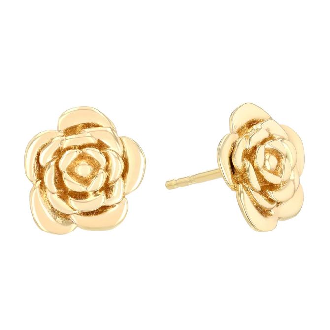 Yellow Gold Rose Stud Earrings