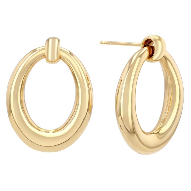 Yellow Gold Oval Doorknocker Drop Earrings