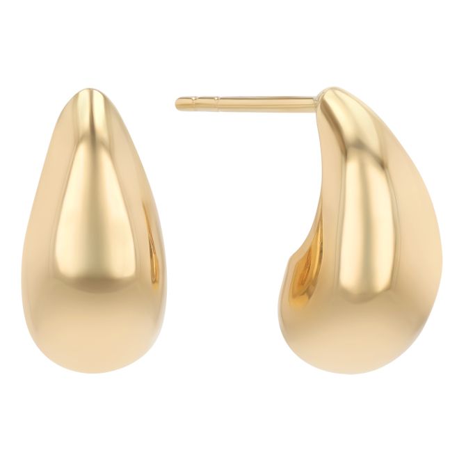 Yellow Gold Curved Teardrop Post Earrings