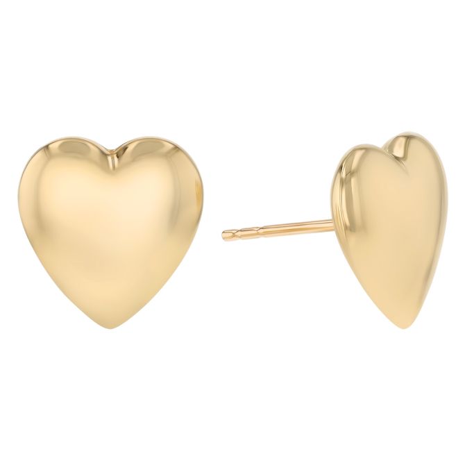 Yellow Gold Puff Heart Stud Earrings