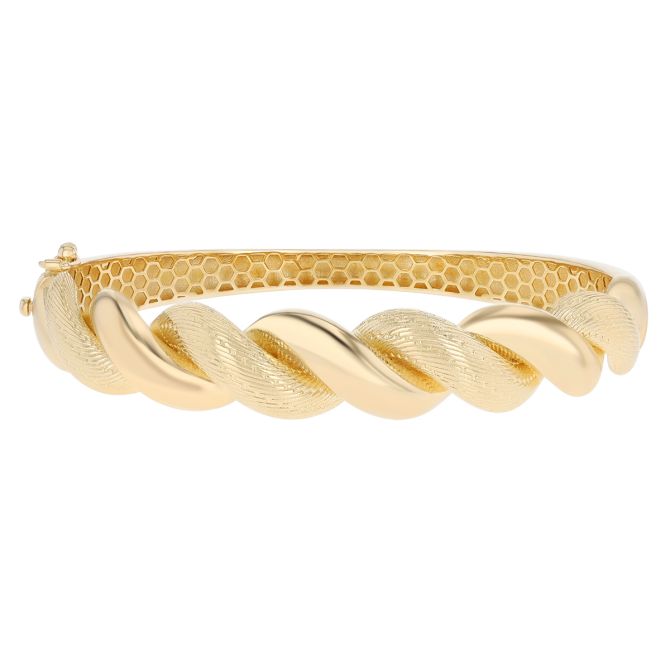 Yellow Gold Etched & Polished Twist Bangle Bracelet