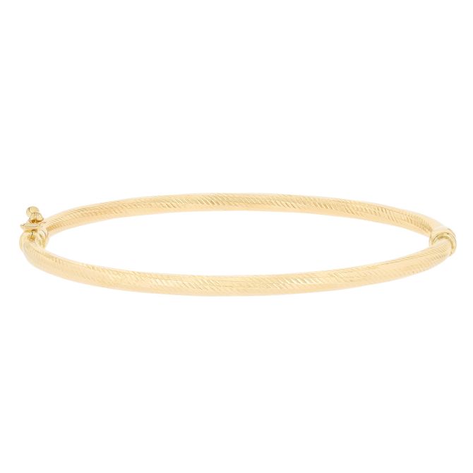 Yellow Gold Ribbed Texture Bangle Bracelet